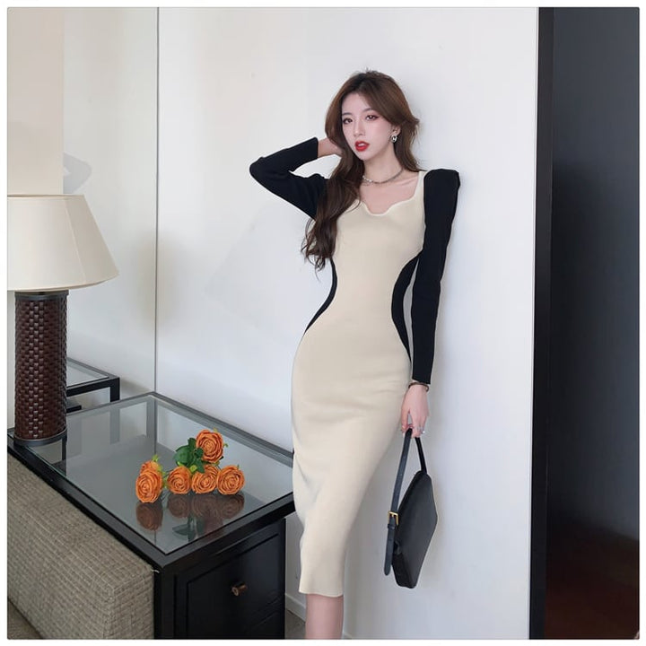 【dress】配色切り替えニットワンピース　M27808