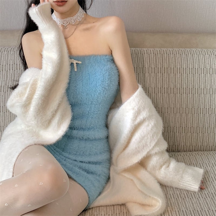 【set】ロング丈ニットカーデ×ワンピースセット　M18139