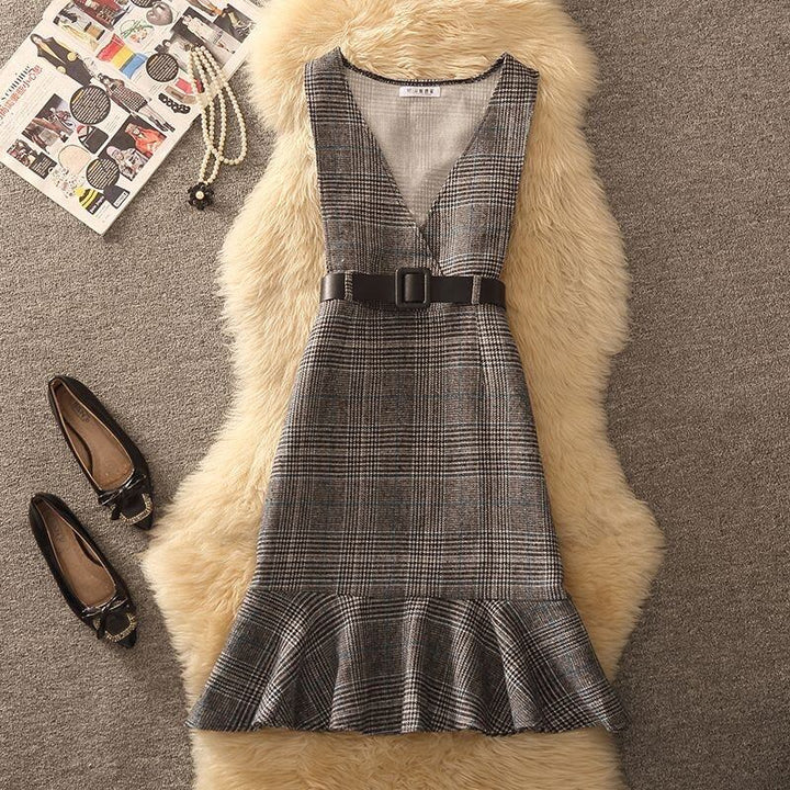 【dress】チェック柄マーメイドベストワンピース　N2255
