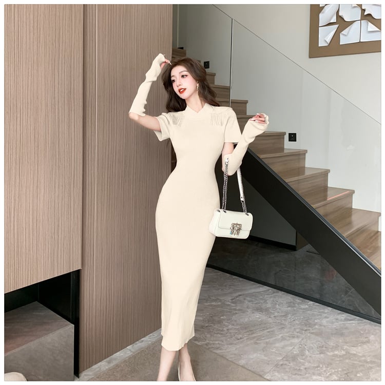 【dress】ニットワンピースアームカバー付き　M18252