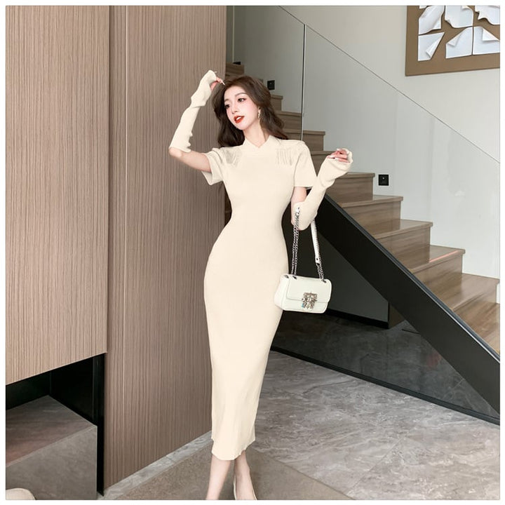 【dress】ニットワンピースアームカバー付き　M18252