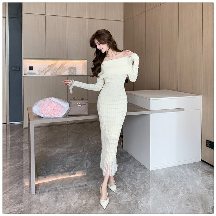 【dress】フリンジニットワンピース　M18539