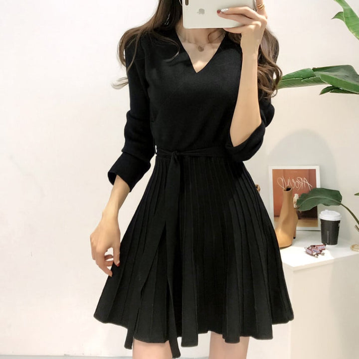 【dress】Vネック無地ニットワンピース　M17900