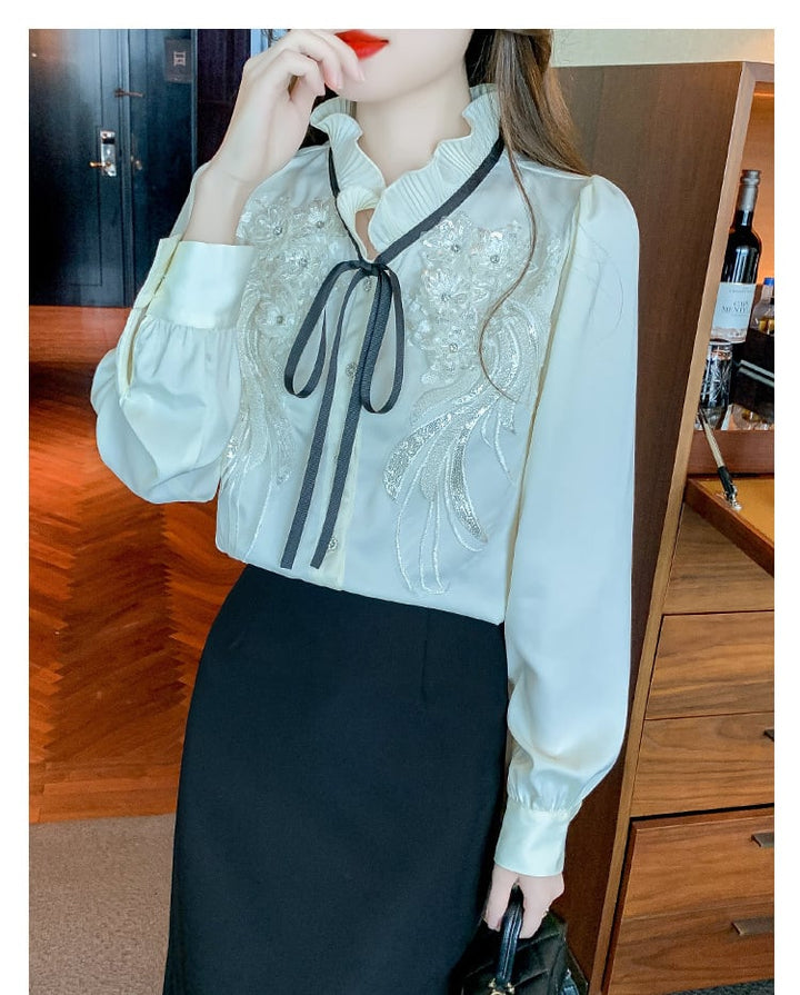 【tops】柔らかくて優しい印象フリルシャツトップス2色　M16912