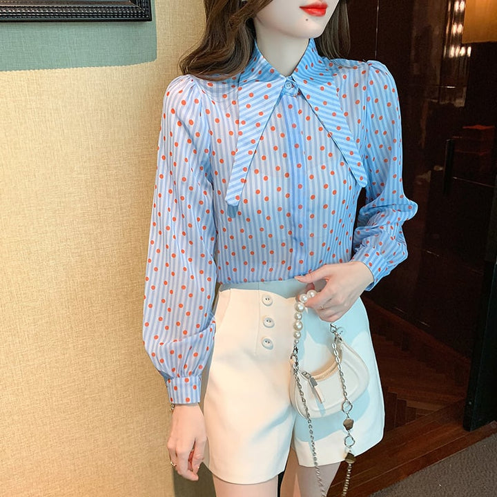 【tops】今季マストバイドット柄パフスリーブシャツ　M17239