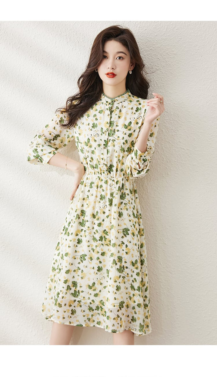 【dress】大人らしい スウィート花柄ワンピース着瘦せ　M17384