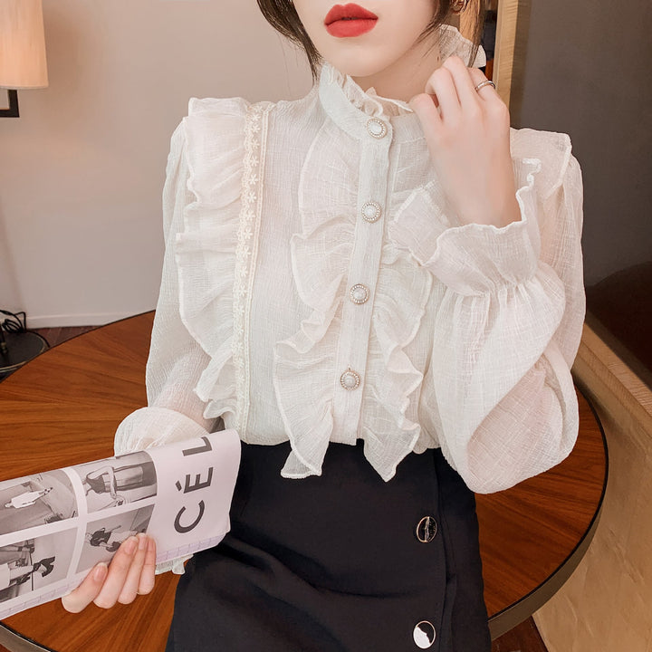 【tops】人気アイテム ! エレガントフリルシャツトップス　M17299