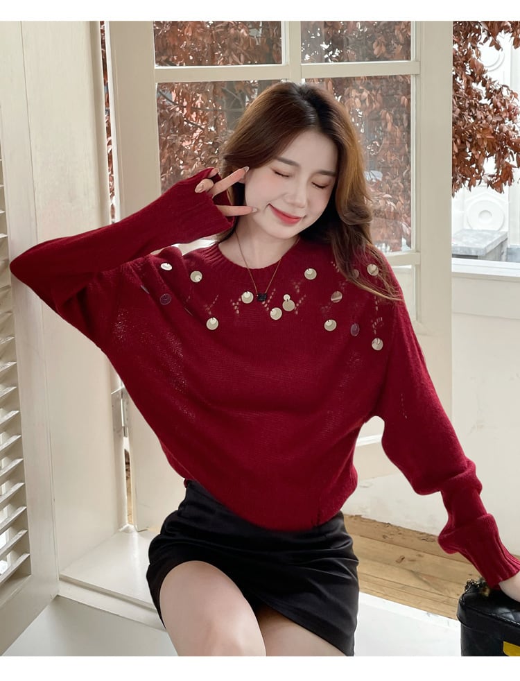 【tops】スパンコールニットトップス　M26109