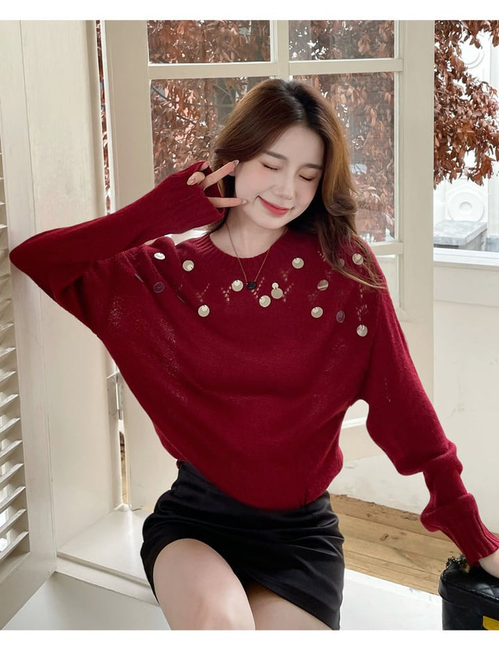 【tops】スパンコールニットトップス　M26109