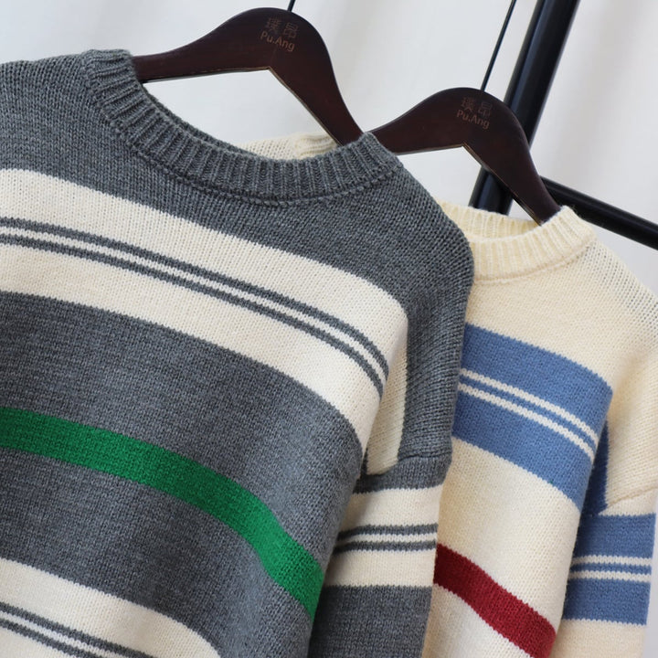 【tops】クルーネックボーダー柄ニットセーター　M17996