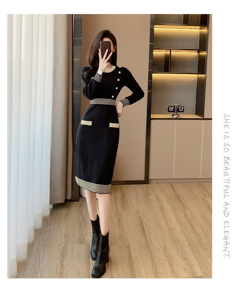 【dress】好感度UPエレガントニットワンピース着瘦せ　M17467
