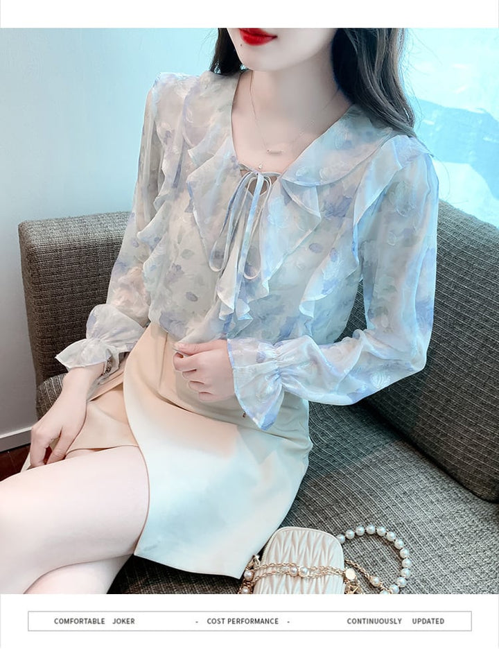 【tops】柔らかくて優しい印象花柄シャツトップスオシャレ　M16881