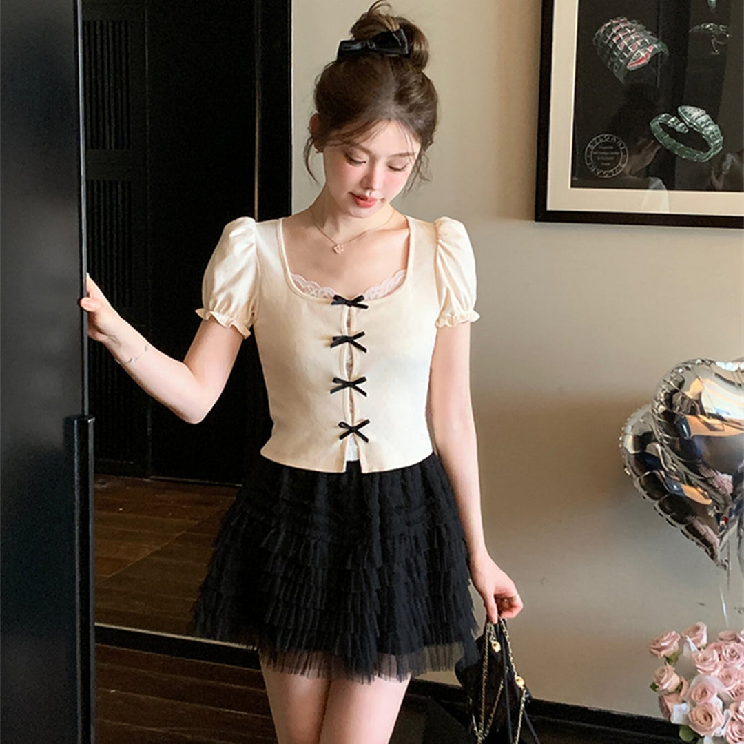 【tops】リボンレースドッキングトップス　N3012