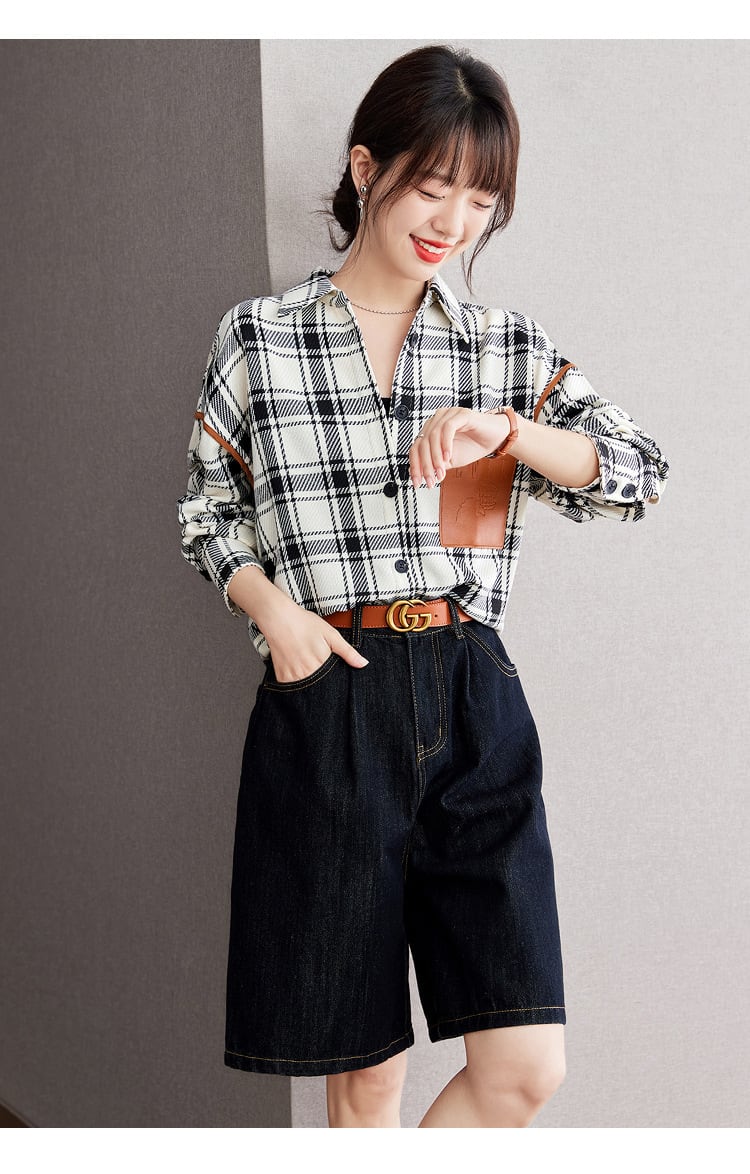 【tops】早い者勝ちチェック柄シャツトップス着心地良い　M17394