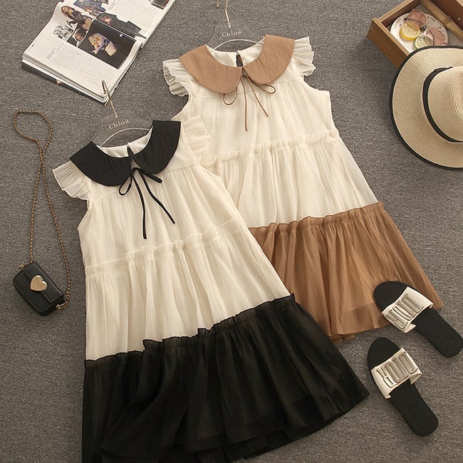 【dress】気質満点大人可愛いドールカラーワンピース　M17117