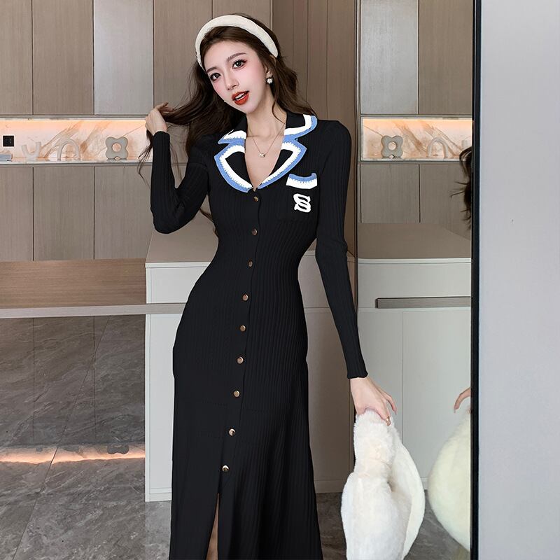 【dress】ボタンデザインニットワンピース　M18535