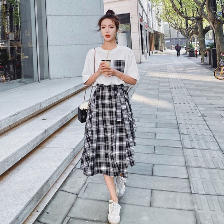 【dress】輝いて超人気 ! チェック柄切り替えワンピース　M16802