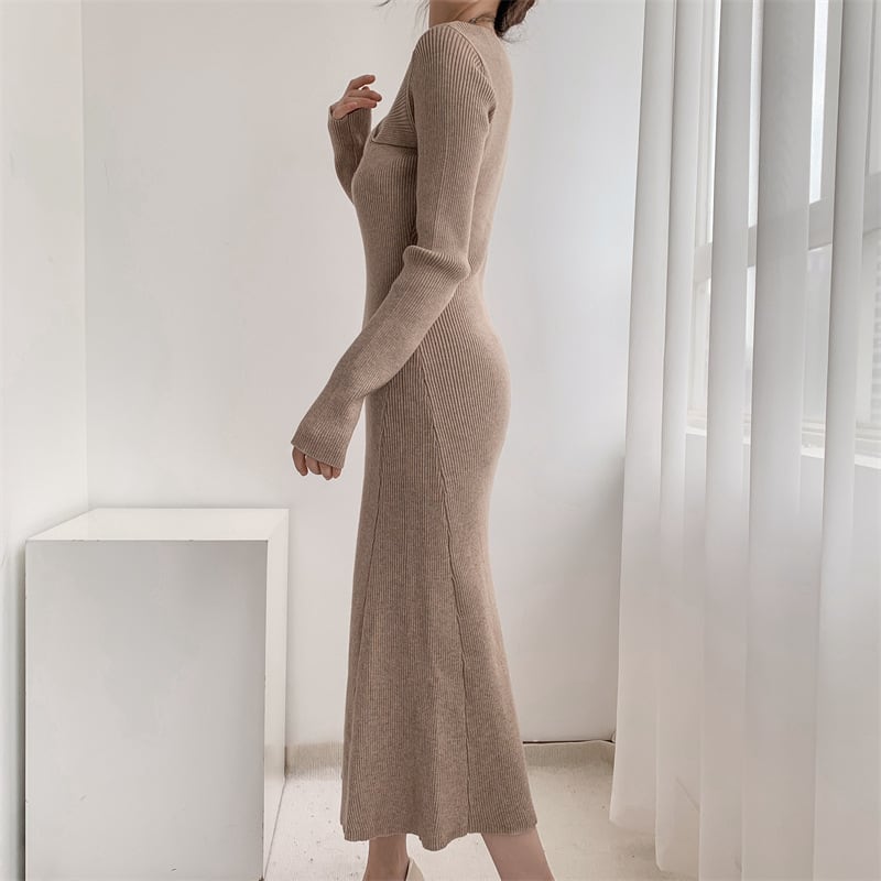 【dress】細身効果抜群♪エレガントニットワンピース　M17484