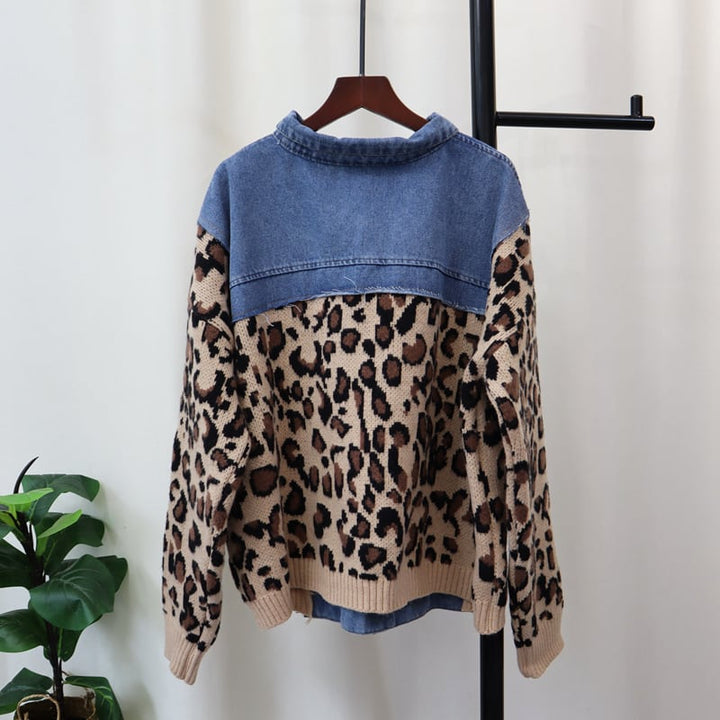 【outer】ニットヒョウ柄スリーブデニムジャケット　M26764