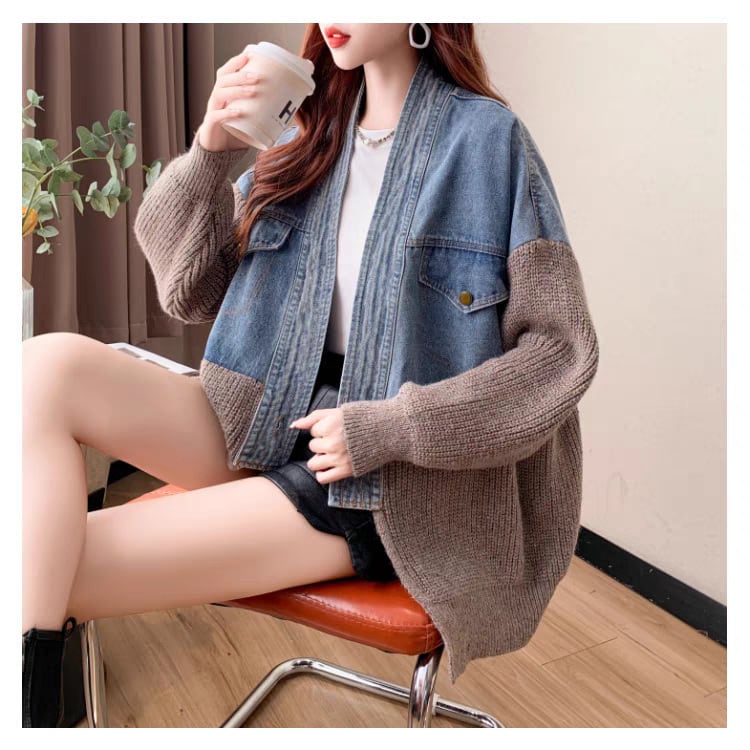 【outer】デニム切り替えニットカーデ　M25746