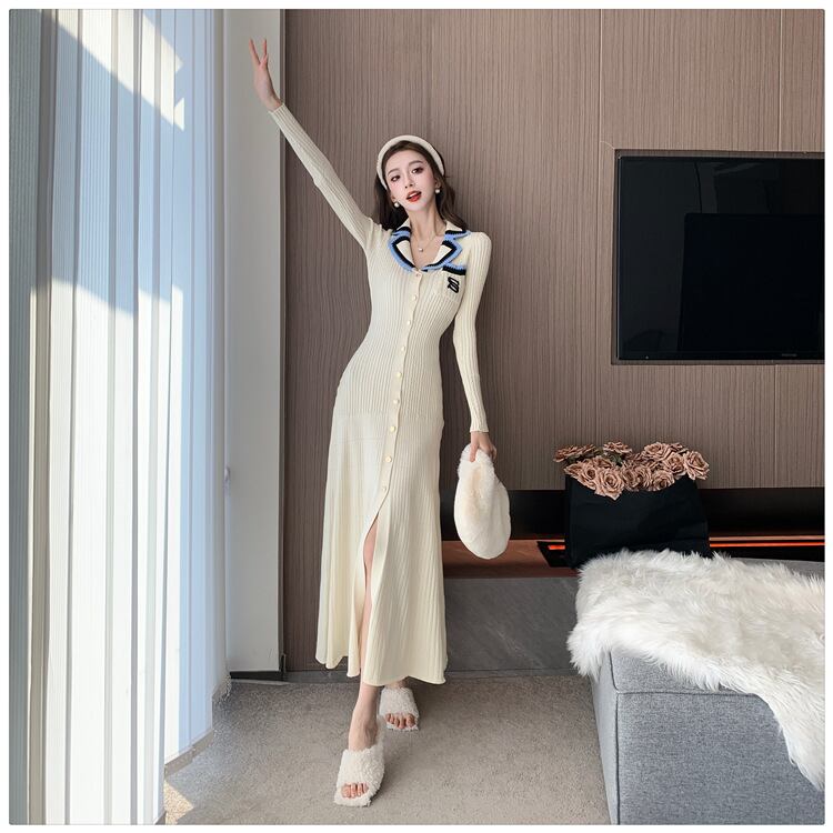 【dress】ボタンデザインニットワンピース　M18535