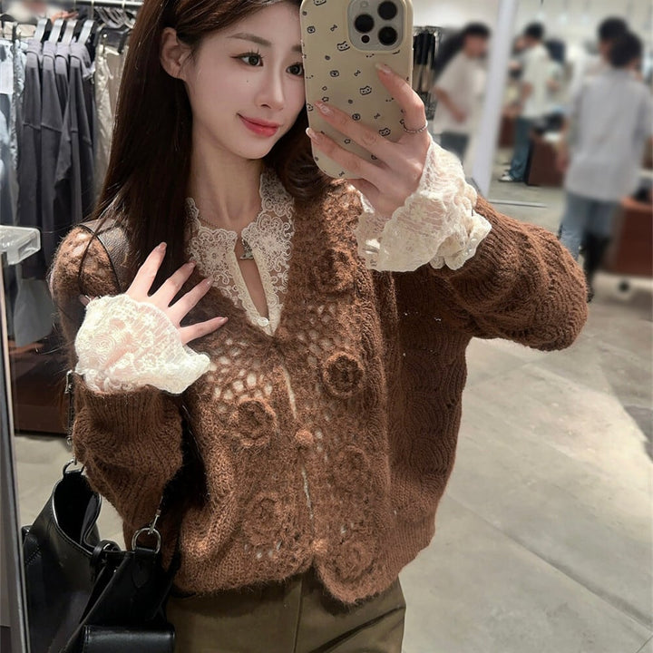 【set】カットワークトップス×ニットカーデセット　M27631