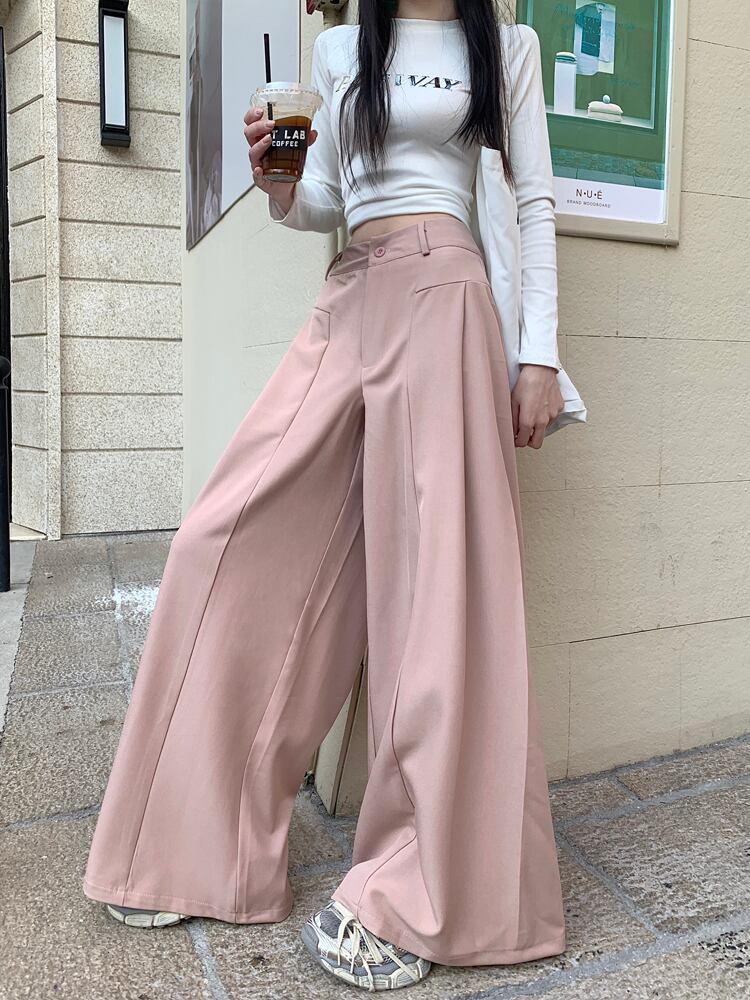 【bottoms】ストレートハイウエストワイドパンツ　M29763