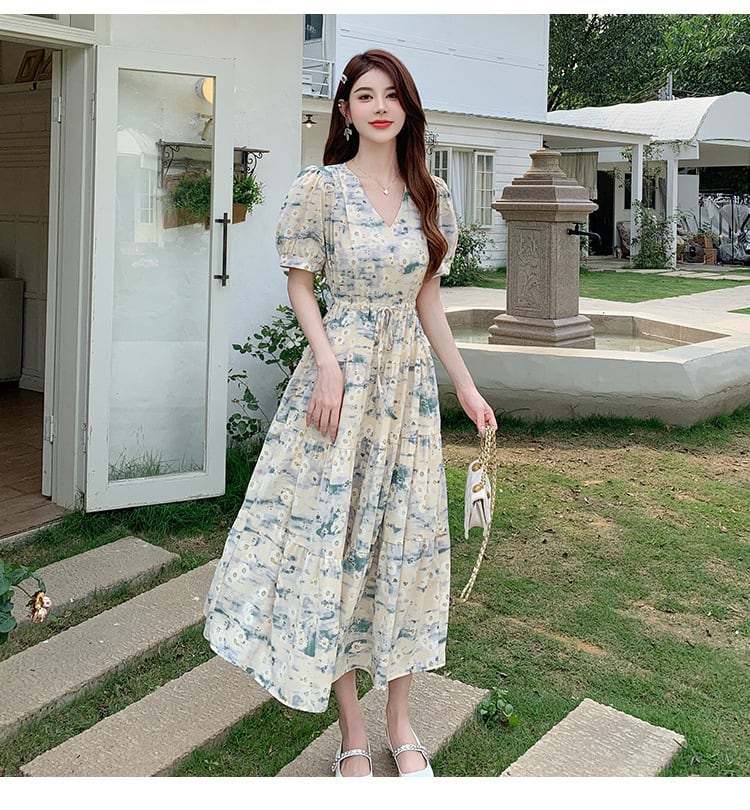 【dress】好感度UPエレガントパフスリーブワンピース　M16949