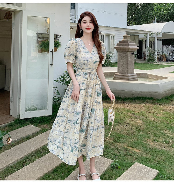 【dress】好感度UPエレガントパフスリーブワンピース　M16949