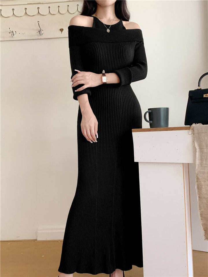 【dress】オフショルダーマーメイドニットワンピース　N2767