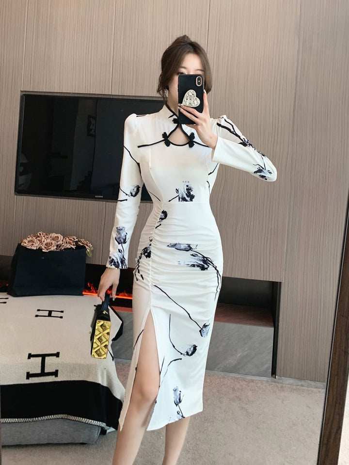 【dress】気質溢れる エレガントスリットワンピース　M16937