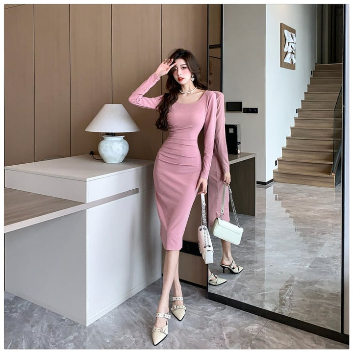 【dress】クルーネック無地ワンピース　M18183