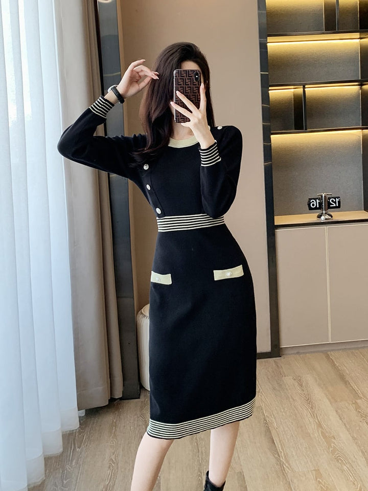 【dress】好感度UPエレガントニットワンピース着瘦せ　M17467