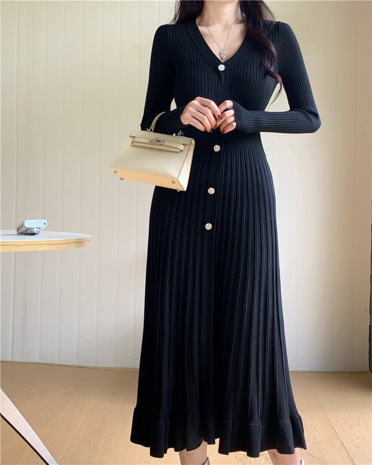 【dress】Vネックニットワンピース　M26694