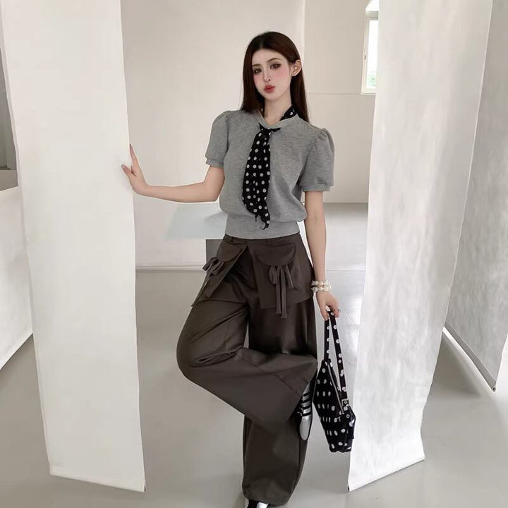 【tops】スカーフカラー半袖トップス Q8212