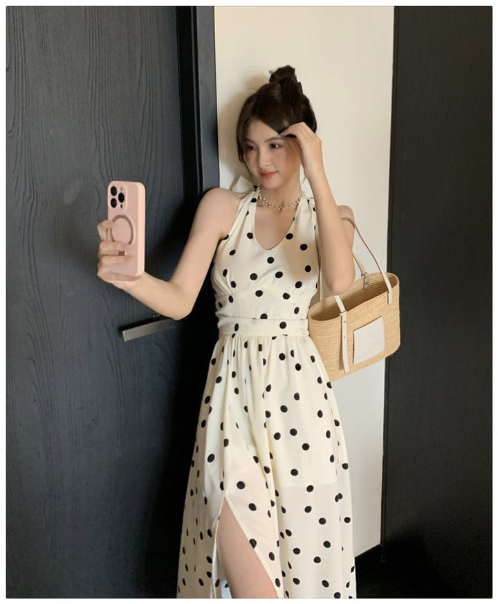 【dress】バックリボンドット柄ワンピース　M24012