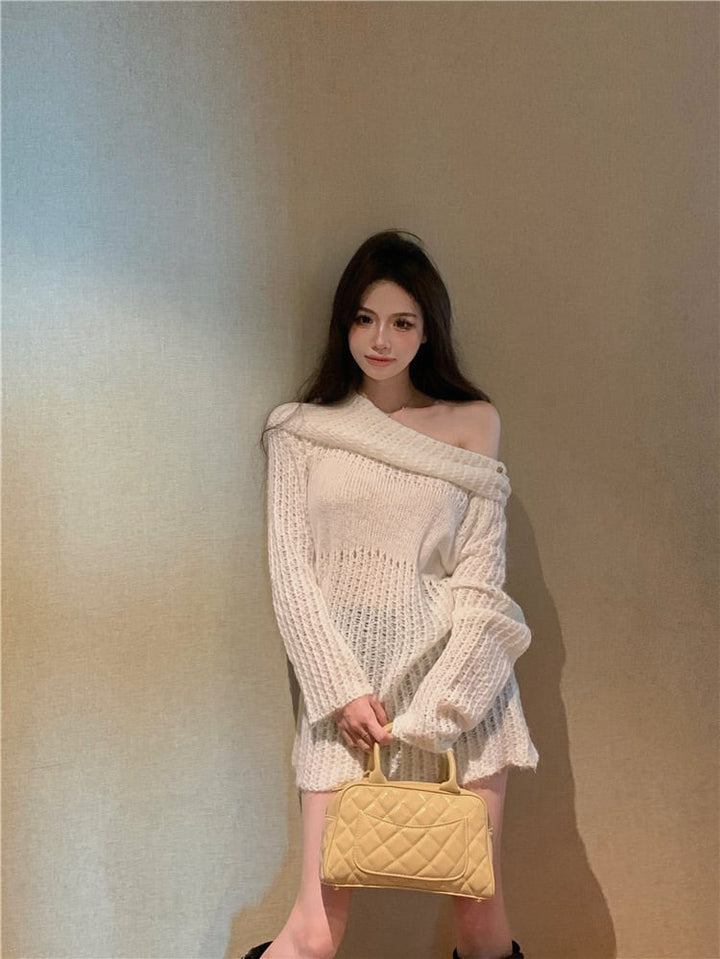 【tops】ボートネックカットワークニットセーター　M27932