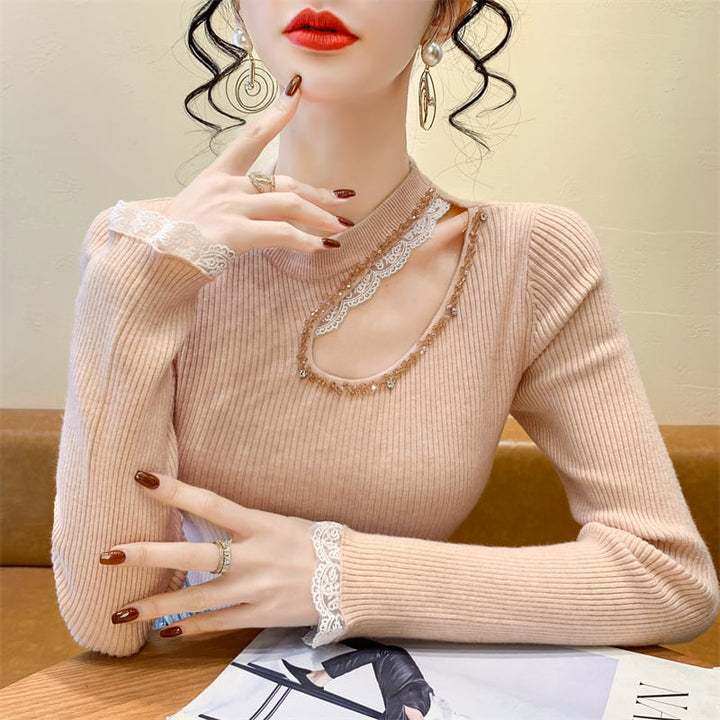 【tops】レース切り替えニットトップス　M28664