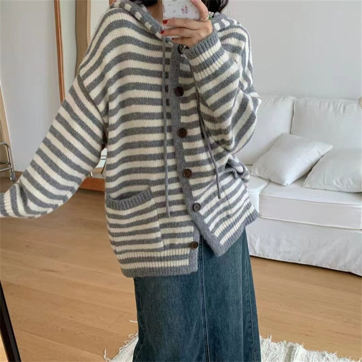 【outer】ボーダー柄ニットカーデ　M26751