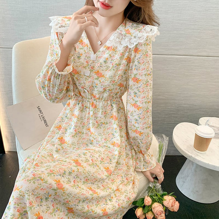 【dress】細身効果抜群♪スウィート花柄ワンピースオシャレ　M17017