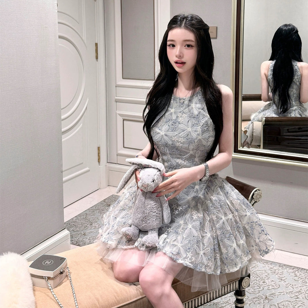 【dress】フラワー刺繍ミニワンピース　N3573