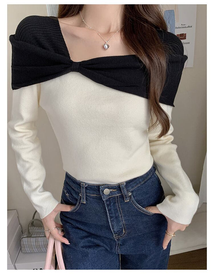 【tops】配色ニットトップス　M27702
