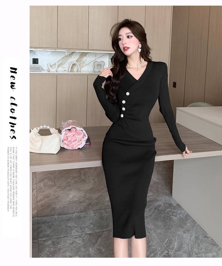 【dress】人気を独占中 ボタンデザインニットワンピース　M17591