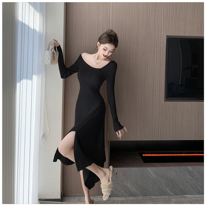 【dress】スリットニットワンピース　M28091