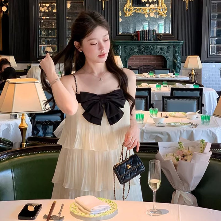【dress】リボン付きティアードキャミワンピース Q8464