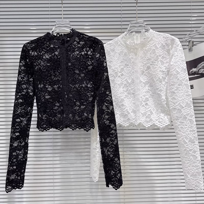 【tops】スタントカラーレーストップス Q8006
