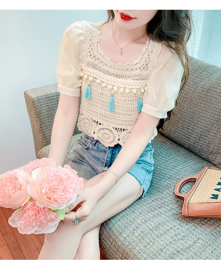 【tops】柔らかくて優しい印象カットワークニットトップス　M17061