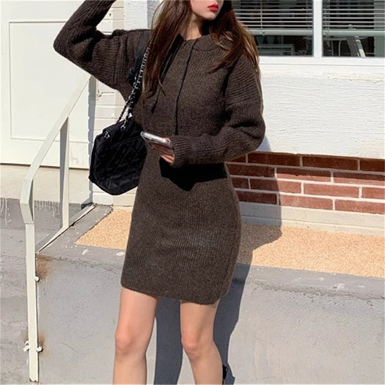 【dress】フード付きニットワンピース　M18367