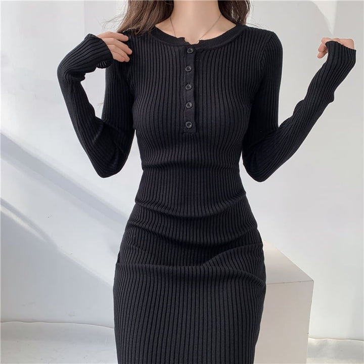 【dress】ボタンデザインニットワンピース　M18031