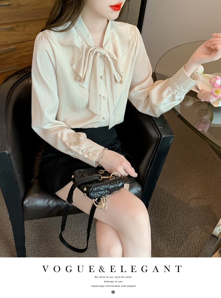 【tops】人気アイテム ! リボン付きシャツトップス　M17615